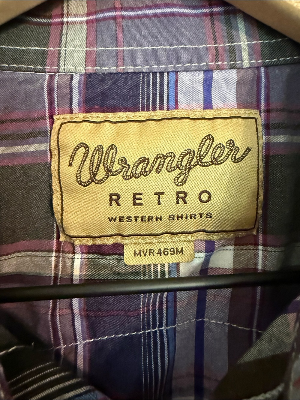 Wrangler Retro Men's Purple Black Plaid Western Long Sleeve Pearl Snap Shirt M - Picture 7 of 9